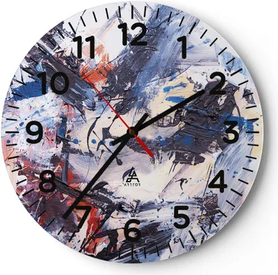 Produktbild von Wanduhr - Rund - Glasuhr - Abstraktion verschüttet Farben - 30x30cm - Schleichendes Uhrwerk - Lautlos - zum Aufhängen bereit - Dekoration Modern - Wanddekoration aus Glas - C4AR30x30-4383