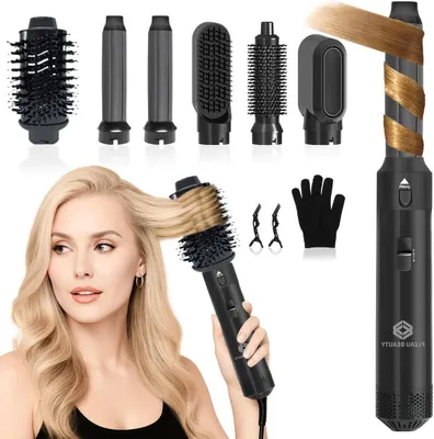 Produktbild von Haarstyling-Set – Multistyler, Lockenbürste – Für die Haarpflege – 6-in-1-Aufsteckaufsätze – 23 x 5 cm – Schwarz