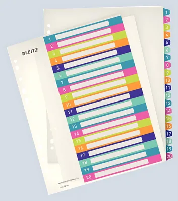 Produktbild von Esselte 1245-00-00, Numerischer Registerindex, Polypropylen (PP), Mehrfarbig, Porträt, A4, 245 mm