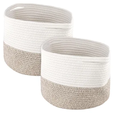 Image de Lot de 2 paniers de rangement en coton tressé, dimensions : 34 x 28 x 24 cm