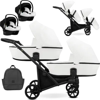 Produktbild von Kunert BRAV DUO 3in1 Doppelkinderwagen in Weiß mit Gelrädern und schwarzem Rahmen