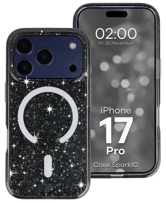 Produktbild von Glitzer Hülle mit Magnetring für iPhone 17 Pro, Bizon Case SparklO, Transparent-Schwarz mit Glitzer