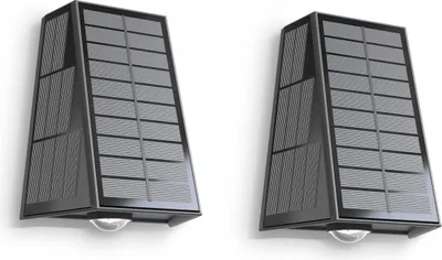 Produktbild von Calex Matera Solar Wandleuchte, warmweißes Up & Down Licht, solarbetrieben, kabellos, wasserdicht, Schwarz, 2er Pack