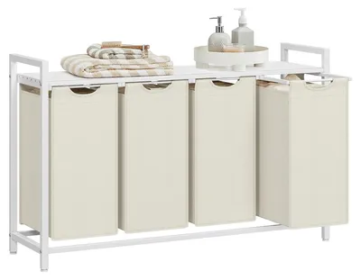 Produktbild von Wäschesortierer - Wäschesammler mit 4 Fächern - Volumen 4x40 l - Abnehmbare Beutel - Metallrahmen - Oxford-Gewebe - Beige