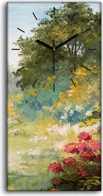 Produktbild von Wanduhr Bürouhr Leinwand Bild 30x60 Malerei Wald Bäume Blumen Landschaft Kunst - schwarze Hände
