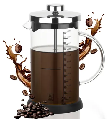 French Press 600 ml, Glaskanne mit Edelstahlfilter, Camping geeignet