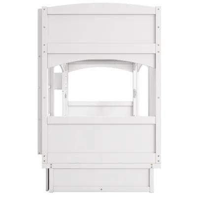 Produktbild von Flieks Etagenbett 90x200cm mit Klappbarem Schreibtisch, Hochbett mit 2 Schubladen und Regal, Kinderbett mit Rausfallschutz und Lattenrost, Weiß