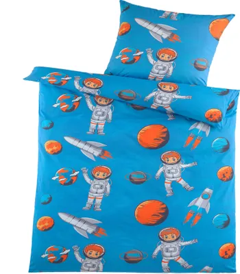 Produktbild von Kinder Jugend Motiv Bettwäsche, 135 x 200 + 80x80 cm, Microfaser, blau Astronaut