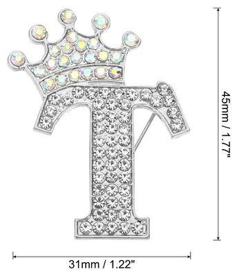 Produktbild von Brief Broschen Pins, Initial Strass Alphabet T Brief Reversnadeln fš¹r Damenanzš¹ge Kleidermantel Kleidung Handwerk, Silberton