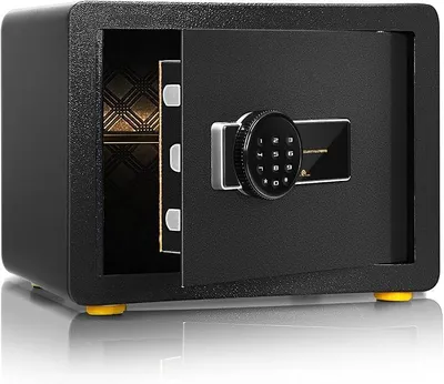 Produktbild von 31,5 L Elektronik Safe Tresor | Zahlenschloss & 2 Notschlüssel | Elektr. Tresor mit sensiblem Alarmsystem | Elektronischer Safe Tresor Feuerfest | Möbeltresor Wandtresor Schwarz 40x30x31cm