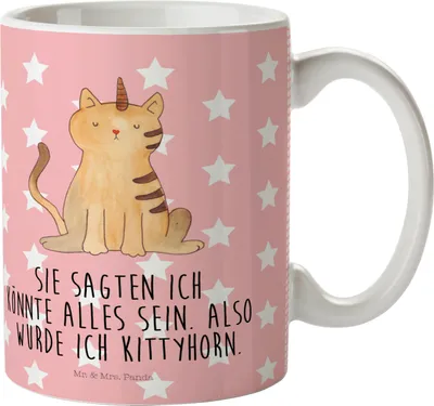 Produktbild von Mr. & Mrs. Panda Plastikbecher Einhorn Katze - Rot Pastell - Geschenk, Trinklernbecher, Erwachsenwerden, Deko, Mehrwegbecher, Glitzer, Regenbogen, Camping Tasse, Pott