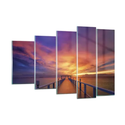 Produktbild von Bilder auf glas - 5 Teile - Himmel die Farben Pier - 150x100cm - Glasbilder - Wandbilder - Bilder - zum Aufhängen bereit - Wanddekoration aus Glas - Glas Bilder - Wandbild auf Glas - GEG150x100-4202