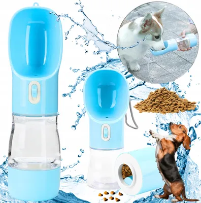 Produktbild von Montessa 3-in-1 Hundetrinkflasche für unterwegs, mit Futternapf & Kotbeutelspender, Blau