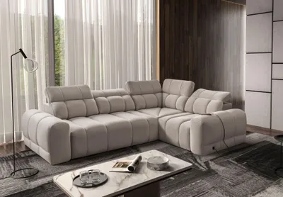 Produktbild von Modernes Ecksofa AVELIO II mit Schlaffunktion, Bettkasten (beige, rechts)
