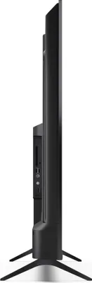 Side view of a black smart TV on a white background.