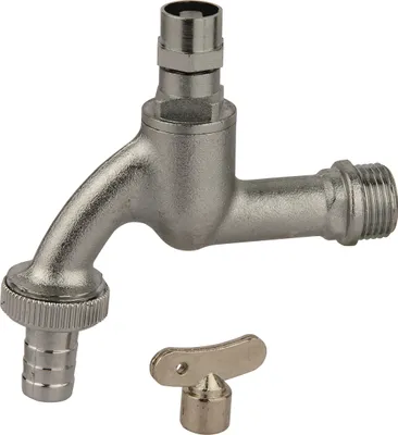 Produktbild von Kirchhoff Auslaufhahn 1/2" mit Außengewinde mit Tülle und Steckschlüssel, Wasserhahn mit Schlauchanschluss, Absperrhahn matt