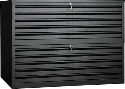 Produktbild von Flachablagenschrank Chinchilla | 10 Schubladen | Schwanenhalsgriff | HxBxT 105x140x95 cm | Metallabdeckplatte | Schwarz