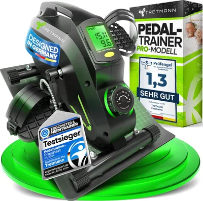 Produktbild von Tretmann Pedaltrainer Pro Set [Das Orginal] extra Leise & gelenkschonend + Anti-Rutsch-Matte & Befestigungsband -DEKRA - Beintrainer für Senioren Heimtrainer senioren Mini Bike tischfahrrad