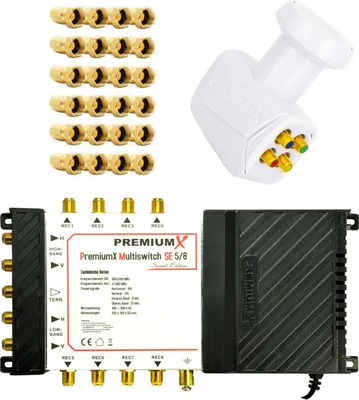Produktbild von PremiumX Multischalter 5/8 SAT Multiswitch Quattro LNB weiß 24x F-Stecker