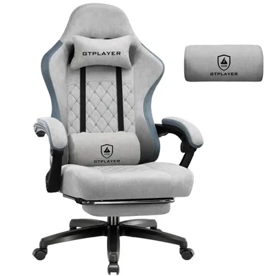 Produktbild von GTPLAYER Gaming Stuhl Stoff, Gaming Sessel mit Taschenfederkissen, ergonomischer Drehstuhl, Gamer Stuhl mit Fußstütze150 kg Belastbarkeit, grau