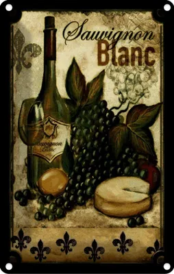 Produktbild von vianmo Blechschild 18x12 cm Kunst Stillleben Sauvignon Blanc Wein Essen Trinken