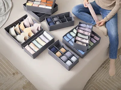 Obrázek produktu pro SONGMICS Organizér na spodní prádlo, úložný box, sada 8 kusů, skládací, šedý