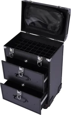 Produktbild von Kosmetikkoffer mit Rollen - Make-up Trolley - Abschließbar - Mit Trennfächern - Rahmen aus Aluminiumlegierung - Viskosefutter - Volumen <20 L - 9 kg - Schwarz