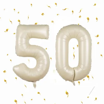 Geburtstagsballon Zahl 50, beige, 101,6 cm, Folie, für 50. Geburtstag