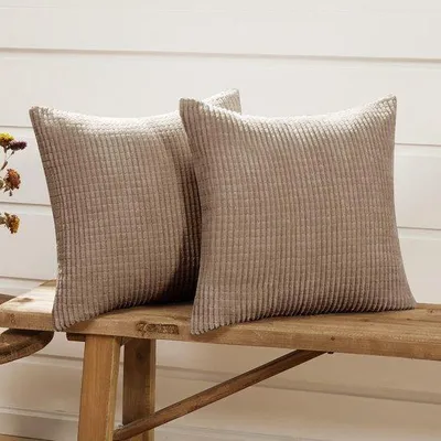 Obrázek produktu pro Uniqoos® Polštářové povlaky Rippvelours, 40 x 40 cm, 100% polyester, barva taupe, sada 2 kusů – dekorativní povlak se skrytým zipem, bez výplně