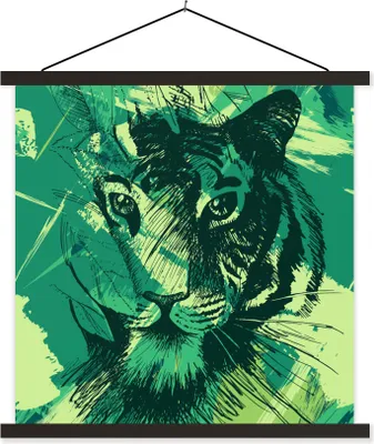 Produktbild von MuchoWow® Textilposter Tiger - Kopf - Grün 40x40 cm mit schwarzem Rahmen - Fotos