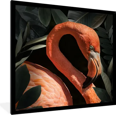 Produktbild von MuchoWow® MuchoWow® Gerahmtes Poster Flamingo - Blätter - Porträt - Botanisch 40x40 cm - Poster mit zchwarzem Bilderrahmen - Mit Rahmen - Wanddekoration Schlafzimmer
