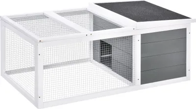 Image de PawHut Clapier cage à lapins imperméable grand espace en bois massif gris 115x66x47,5 cm