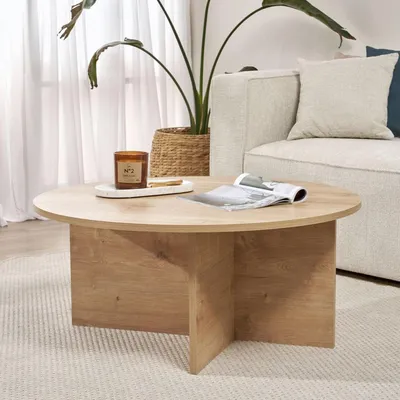 Image de Simbario - Table Basse, 90x90x40h cm Chêne Marron, Forme Ronde