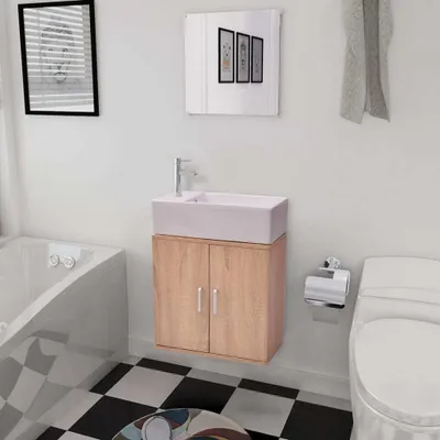 Immagine prodotto di Maison Exclusive - Set di mobili da bagno a 3 elementi con lavabo, colore beige
