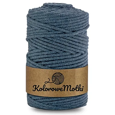 Zdjęcie produktu dla KoloroweMotki | Sznurek bawełniany z rdzeniem 100m 5mm Jeans | Idealny do rękodzieła, makramy, na torebki, dywany, prac artystycznych