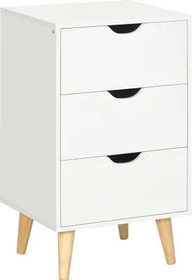 Image de Table de chevet table de nuit avec 3 tiroirs, style scandinave pour chambre š€ coucher, salon, 40 x 35 x 68,5 cm, blanc