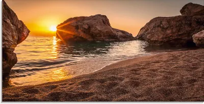 Produktbild von ARTland Glasbild Sonnenuntergang und Strand Größe: 100x50 cm
