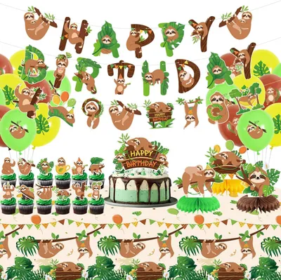 Immagine prodotto di Decorazioni per feste a tema bradipo, set da 37 pezzi, ideali per feste di compleanno