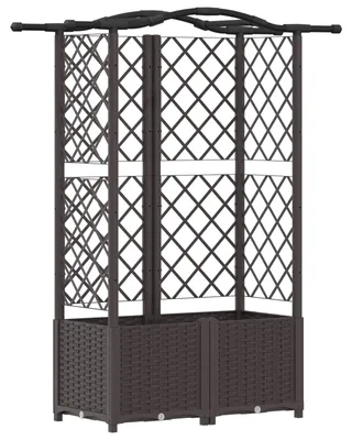 Zdjęcie produktu dla vidaXL Podwyższona grządka z kratką do pnączy i daszkiem, brązowa, 122 x 40 x 138 cm, PP