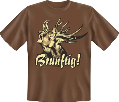 Produktbild von T-Shirt mit Jäger Motiv 'Brunftig!', 100% Baumwolle, Standard 100, XL