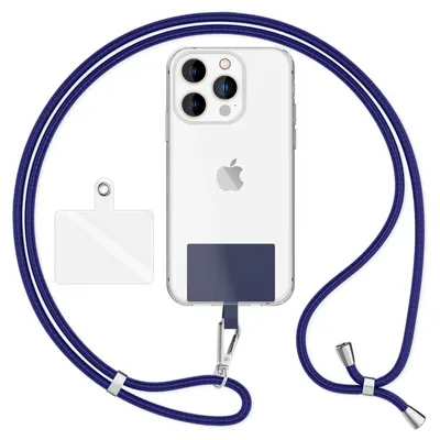 Obrázok produktu pre HoldMe Air Edition - univerzálna šnúrka s 2 podložkami a karabínou (strieborná) - 160 cm popruh na mobilný telefón - tmavomodrá