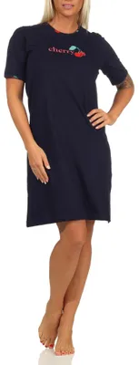 Produktbild von Süsses kurzarm Damen Nachthemd mit Kirschen als Motiv – 112 214 90 535 ; marine , 36