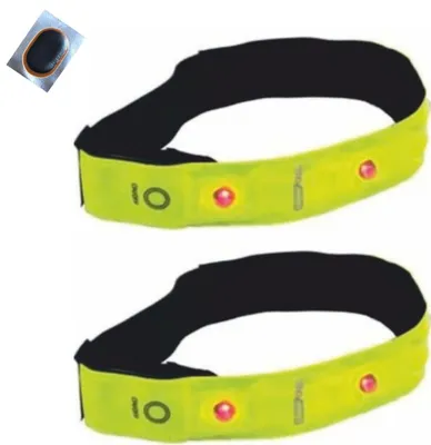 Produktbild von 1 Paar LED Armband Knöchelband Reflexband mit Klettverschluss Neongelb inkl. Schlauchflicken