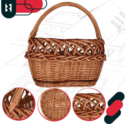 Produktbild von KOTARBAU® Einkaufskorb - Aufbewahrungskorb - Korb Geflochten - 26 x 42 cm - Pilzkorb – Korb für Obst – Picknickkorb – Naturfarbe mit braunen Streifen - Weidenkorb mit Henkel