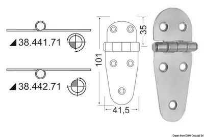 Zdjęcie produktu dla Zawias standard sworzeń 101 x 41,5 mm Osculati 38.441.71