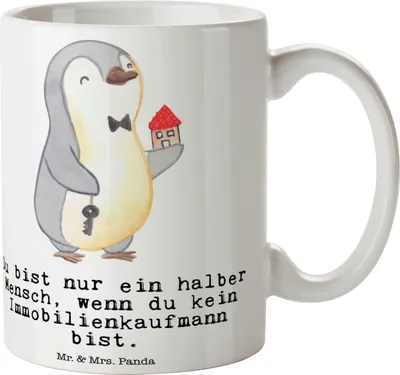 Produktbild von Mr. & Mrs. Panda Tasse Immobilienkaufmann Herz - Weiß - Geschenk, Lustig, Kaffeetasse, schöne, Kaffeebecher, Teetasse, Immobilienmakler, Ausbildung, keramik, Spruch