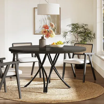 Produktbild von Runder Esstisch für 4-6 Personen 120 cm Schwarz Kreuzbeine 120x120x75 cm