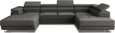 A U-shaped sectional sofa with adjustable headrests and tufted cushions, shown from the front on a white background.