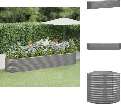 Image de vidaXL Lit surélevé Acier revêtu par poudre 368x80x68 cm Gris - Pots de fleurs & Jardinières