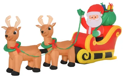 Productafbeelding van HOMCOM Opblaasbare Kerstman met rendieren, 6 LED-lampjes, 240 cm, kerstdecoratie